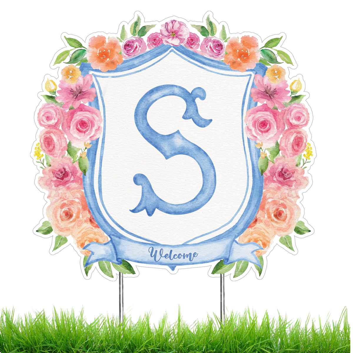 Floral Monogram Crest Garden Stake