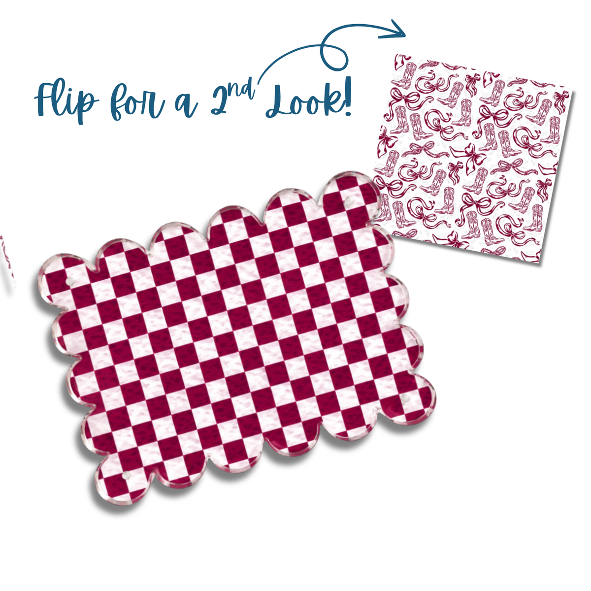 Maroon and White Boots and Bows Picture Frame