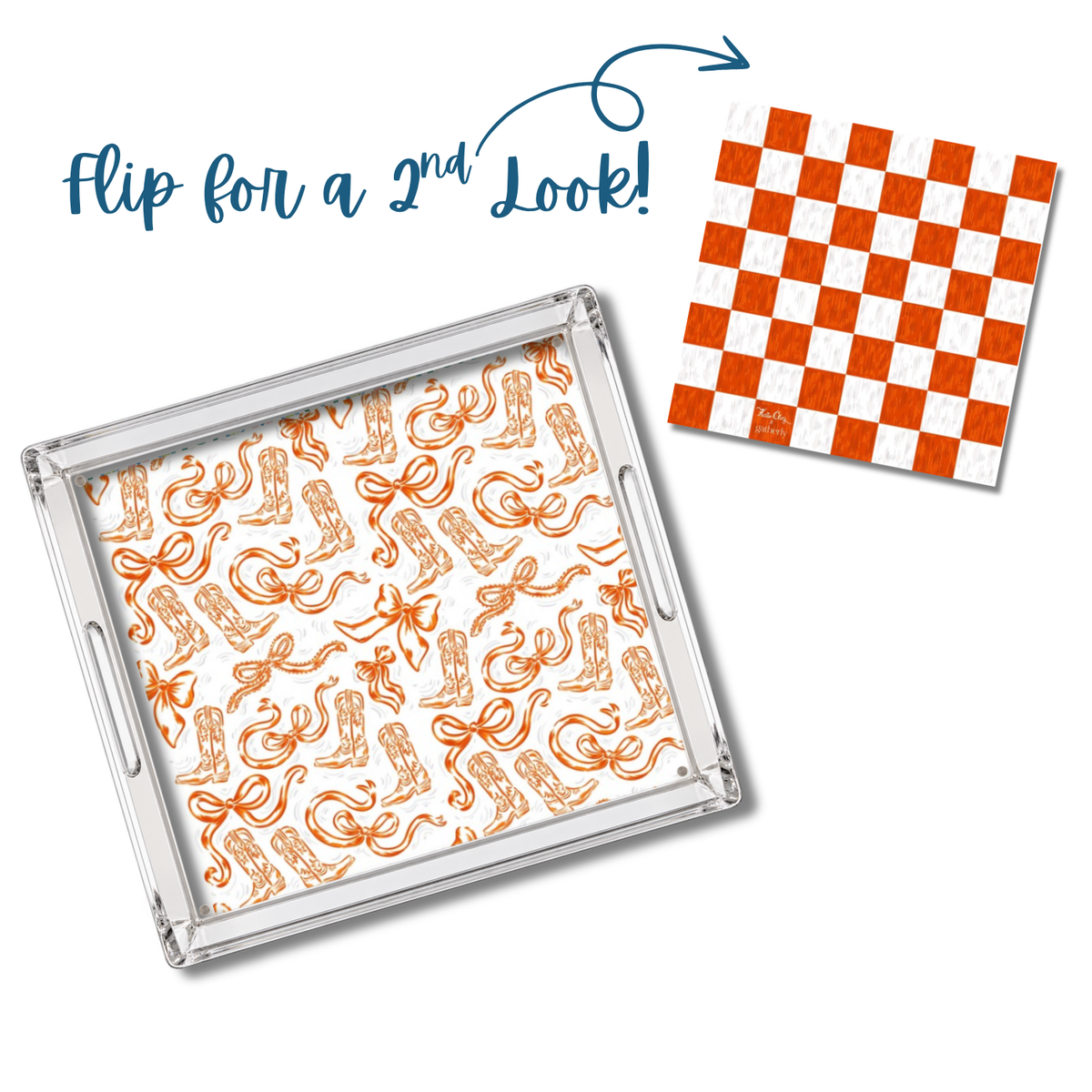 Orange and White Boots and Bows Tray