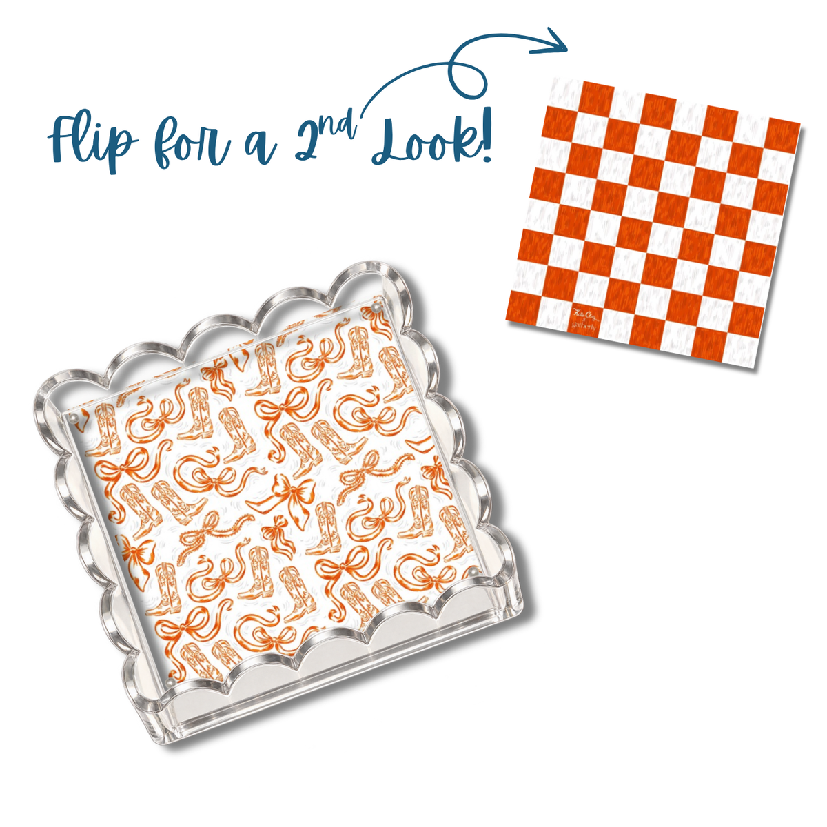 Orange and White Boots and Bows Tray
