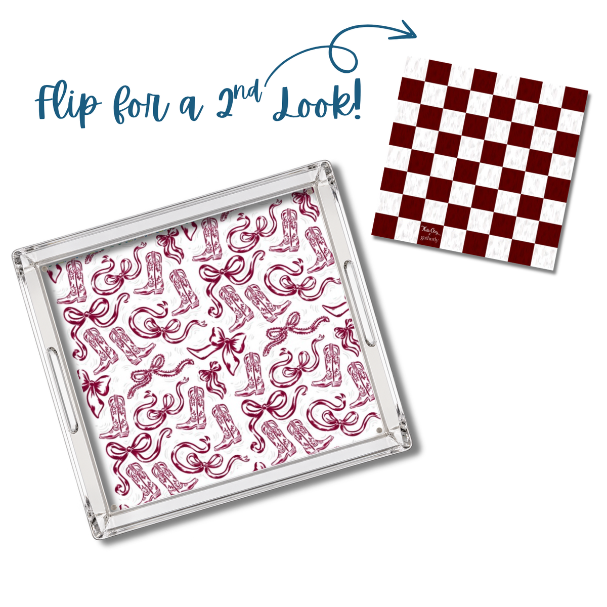 Maroon and White Boots and Bows tray