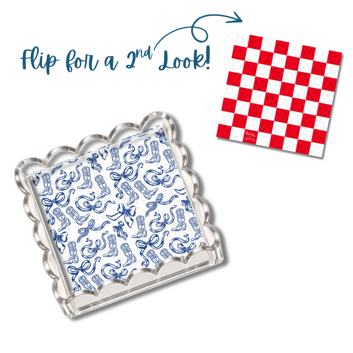 Red and Blue Boots and Bows 6x6 Trinket Tray