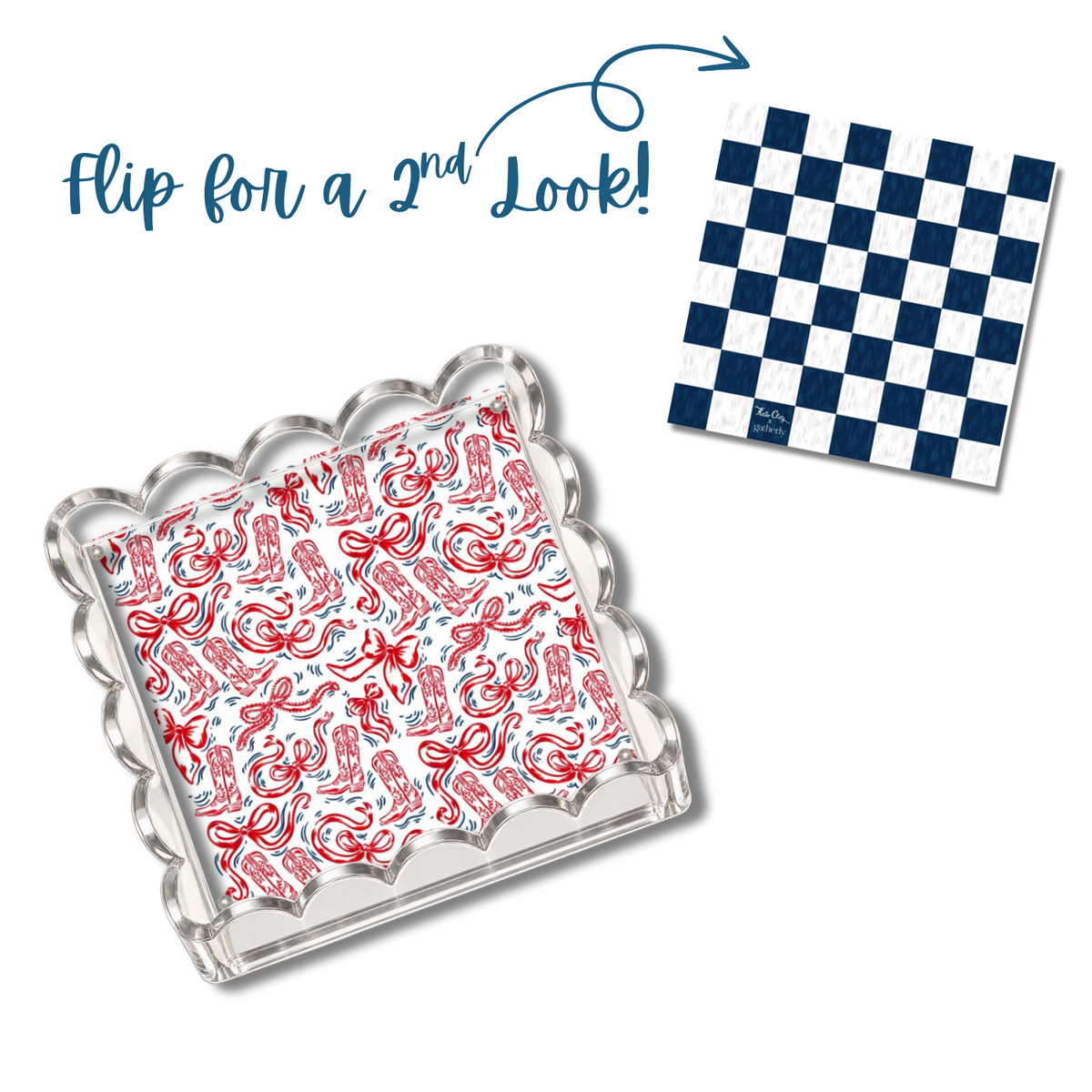 Red and Navy Boots and Bows Tray
