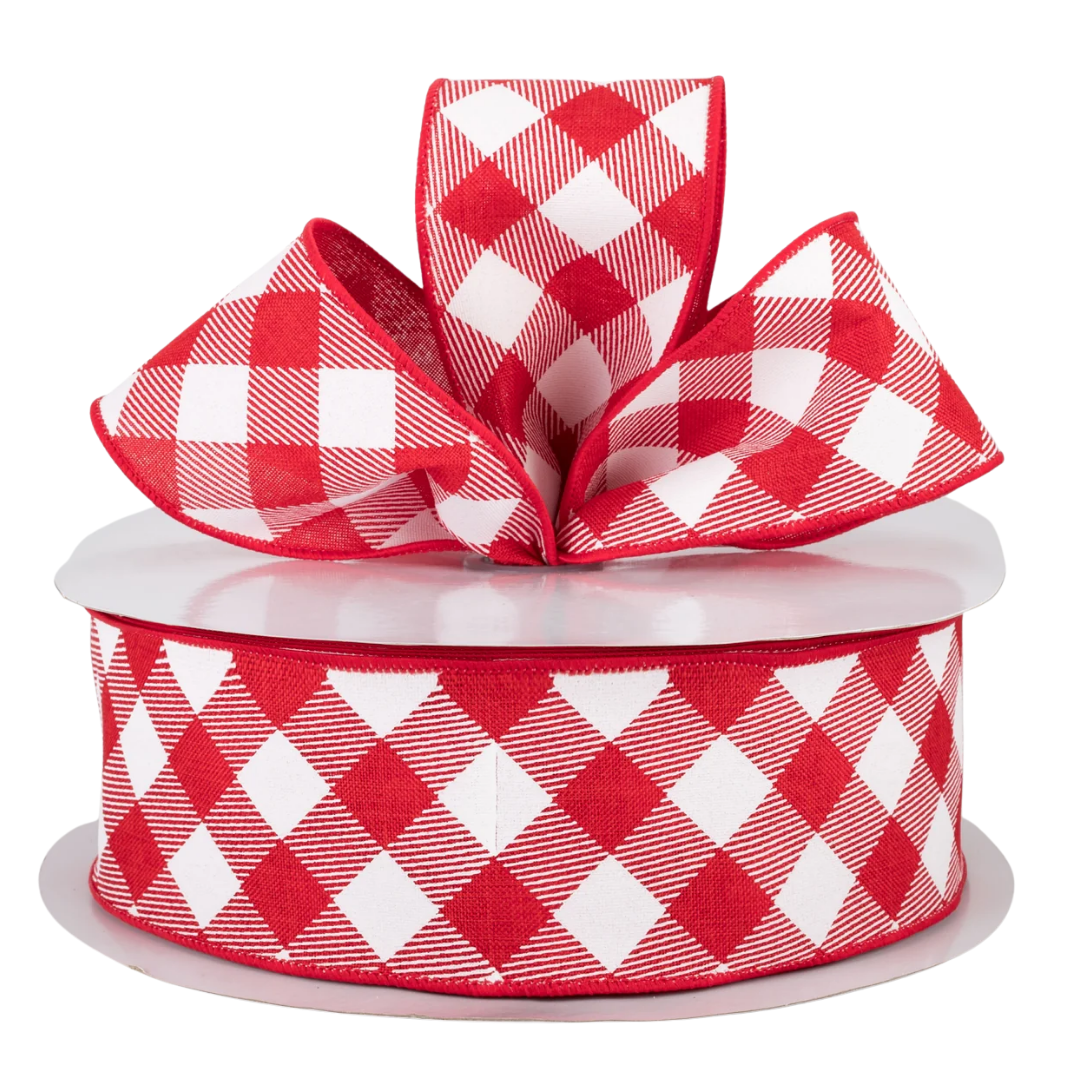 Red & White Diagonal Check Ribbon