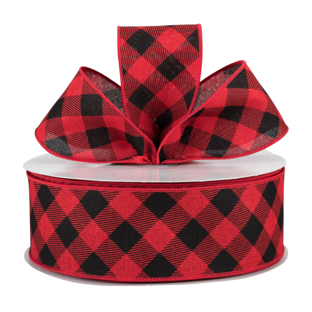 Red & Black Diagonal Check Ribbon