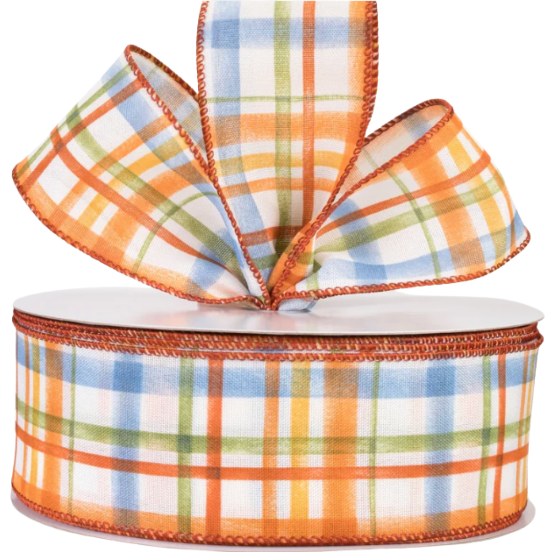 Blue & Orange Plaid Ribbon