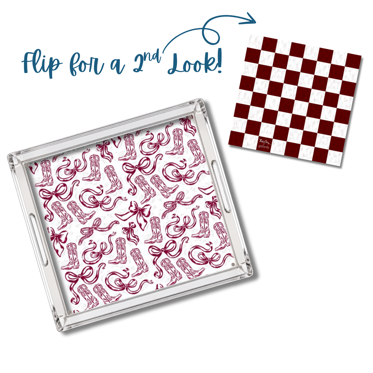 Maroon and White Boots and Bows Magnetic Art Mat