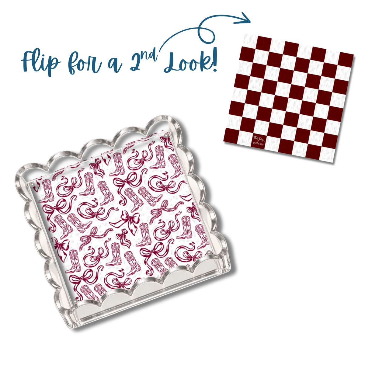 Maroon and White Boots and Bows tray