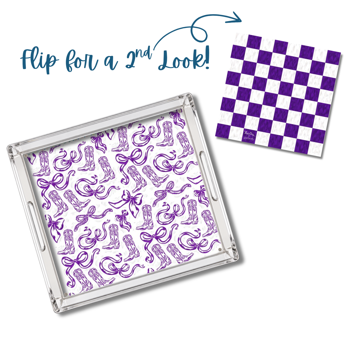Purple and White Boots and Bows Tray