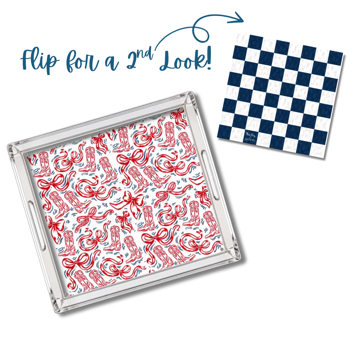 Red and Navy Boots and Bows Tray