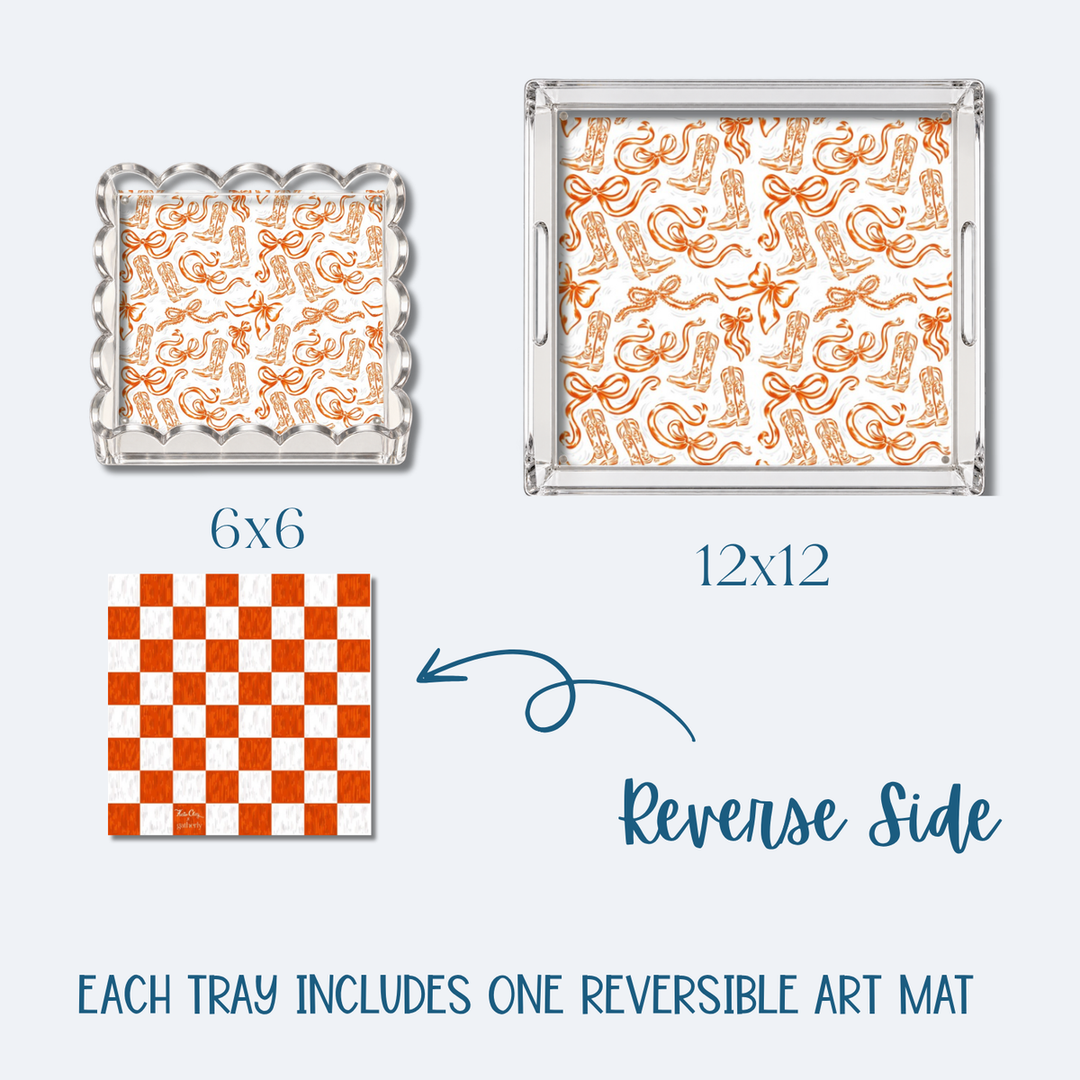 Orange and White Boots and Bows Tray