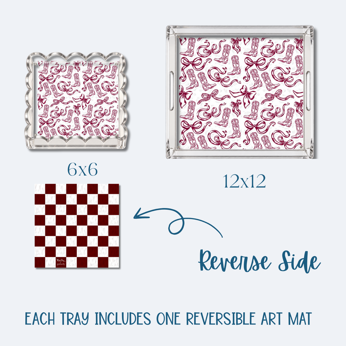 Maroon and White Boots and Bows tray
