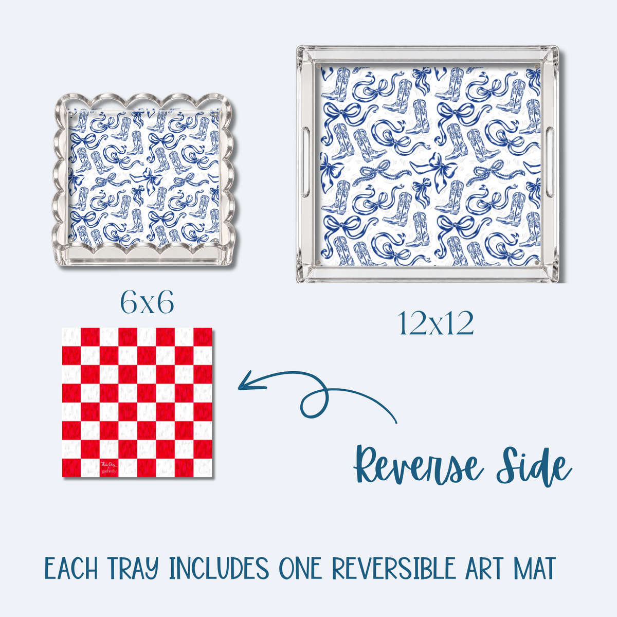 Red and Blue Boots and Bows 6x6 Trinket Tray