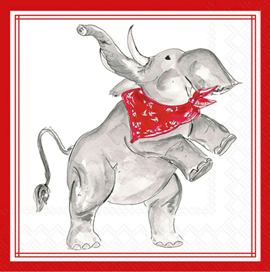 Crimson & White Elephant Cocktail Napkins