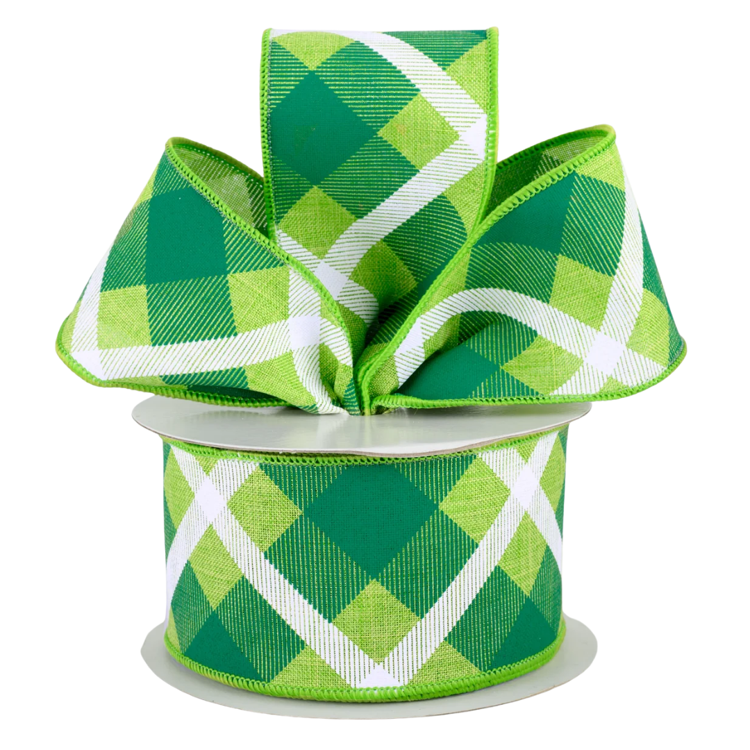 Lime, Green, & White Plaid Ribbon