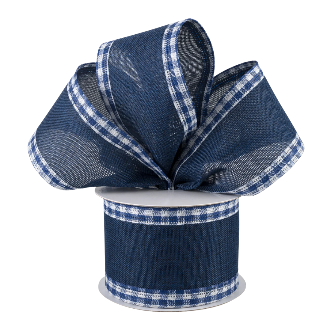 Navy Blue & White Gingham Edge Ribbon